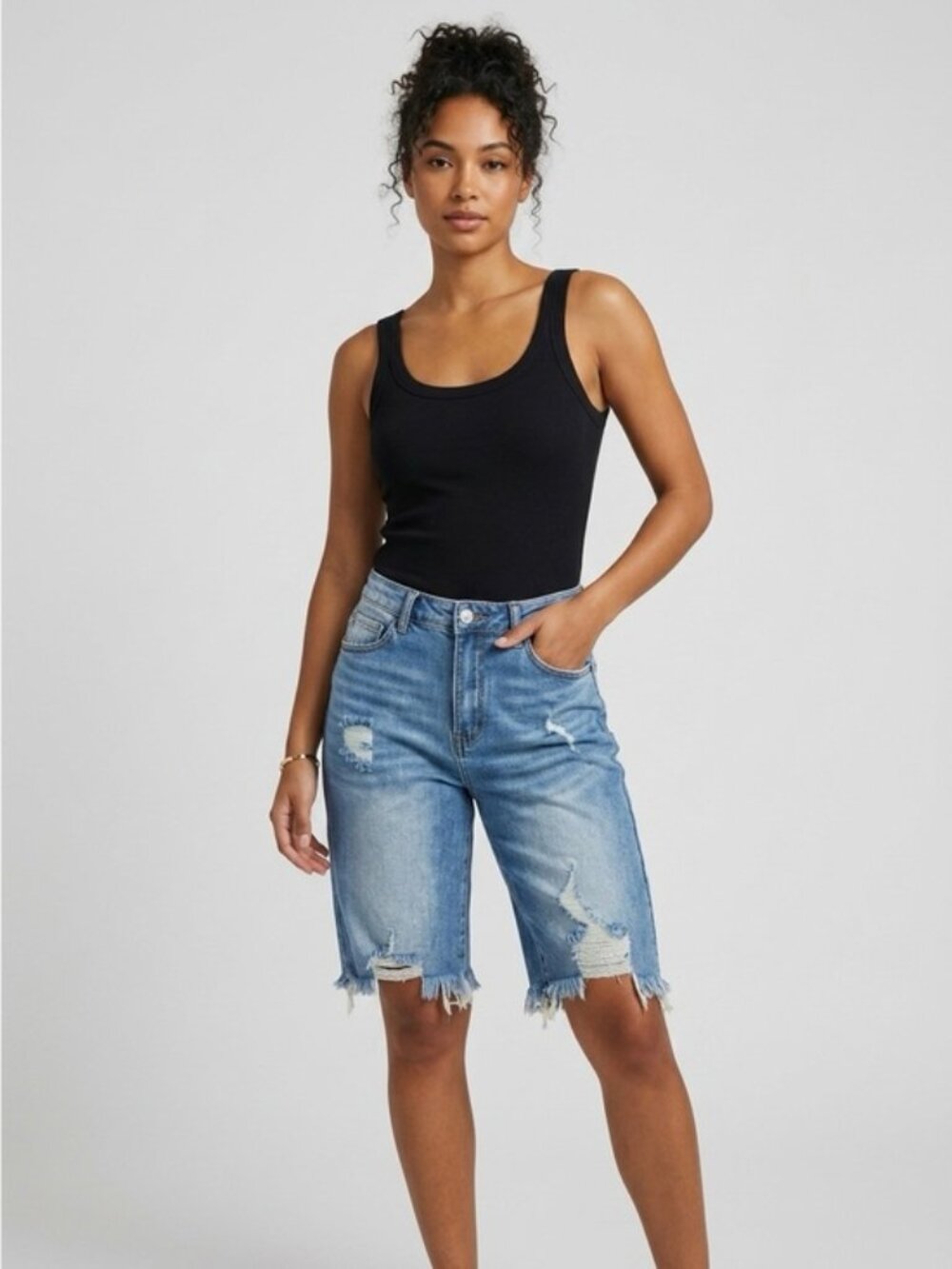 NWT Risen Los Angeles Distressed Denim Bermuda Shorts Size Large